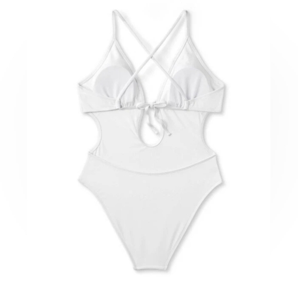Shade & Shore Women’s Onepiece Plunge Swimsuit White. Size M 8-10 - Picture 8 of 10